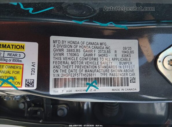 2HGFE2F57TH528811 2026 HONDA CIVIC Gray Engine compartment view