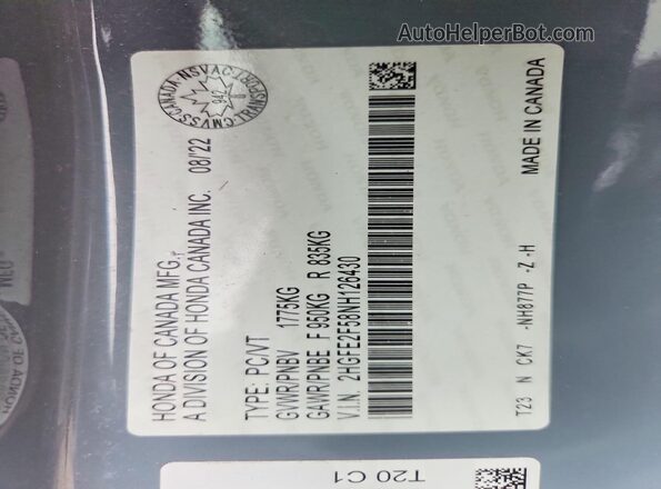 2HGFE2F58NH126430 2022 HONDA CIVIC Gray Vista del compartimento del motor