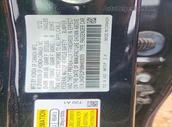 2HGFE2F58NH608055 2022 HONDA CIVIC Черный Вид наклейки с VIN-кодом