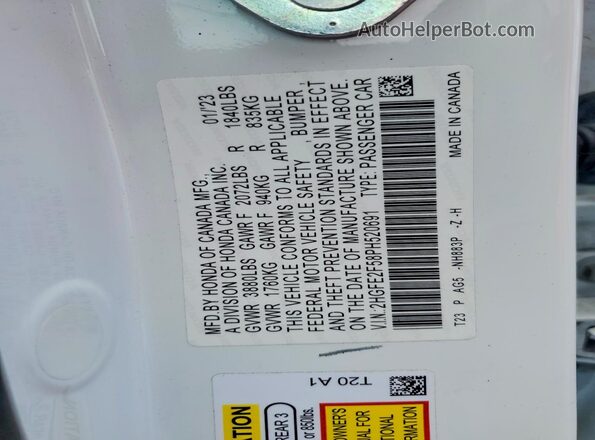 2HGFE2F58PH520691 2023 HONDA CIVIC White Շարժիչի բաժամունքի տեսք