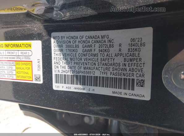 2HGFE2F58PH556512 2023 HONDA CIVIC Gray Вид підкапотного простору