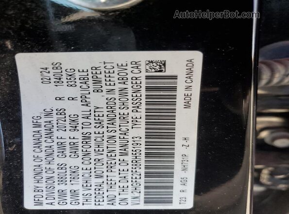 2HGFE2F58RH551913 2024 HONDA CIVIC Черный Вид наклейки с VIN-кодом