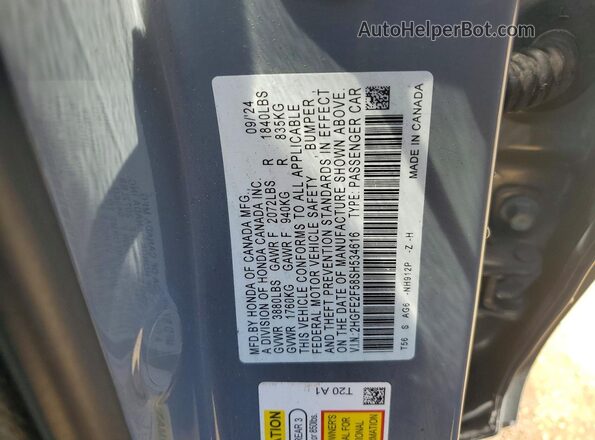 2HGFE2F58SH534616 2025 HONDA CIVIC Gray VIN კოდის სტიკერის ხედი