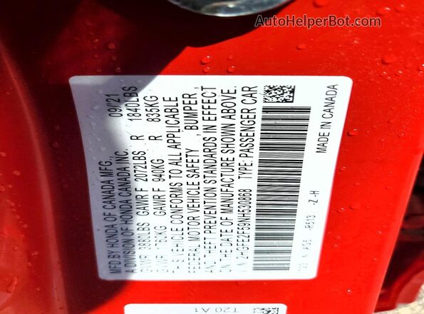 2HGFE2F59NH530868 2022 HONDA CIVIC Red Engine compartment view