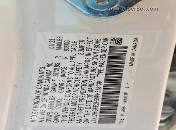 2HGFE2F59PH518139 2023 HONDA CIVIC White Вид підкапотного простору