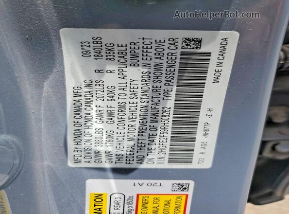2HGFE2F59RH508262 2024 HONDA CIVIC Gray Vista del compartimento del motor