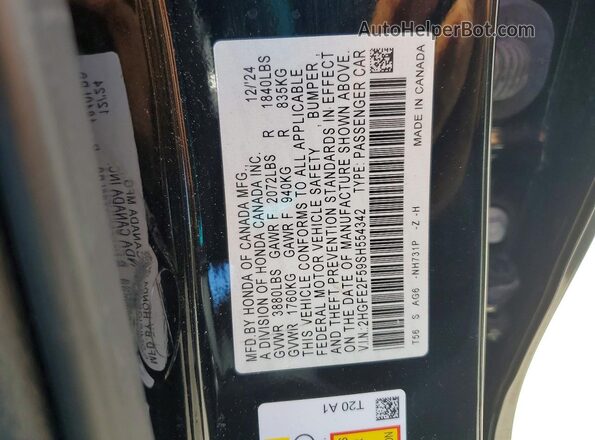 2HGFE2F59SH554342 2025 HONDA CIVIC Black Շարժիչի բաժամունքի տեսք