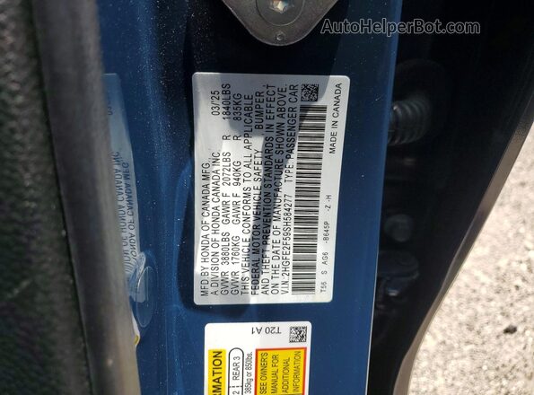 2HGFE2F59SH584277 2025 HONDA CIVIC Blue Vista de la etiqueta del VIN