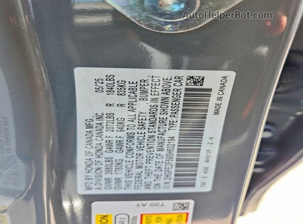 2HGFE2F59SH602194 2025 HONDA CIVIC Gray Շարժիչի բաժամունքի տեսք