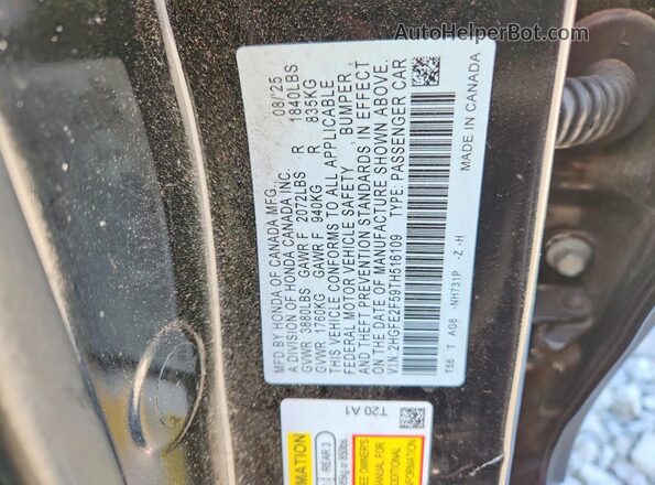 2HGFE2F59TH516109 2026 HONDA CIVIC Black Vista del compartimento del motor