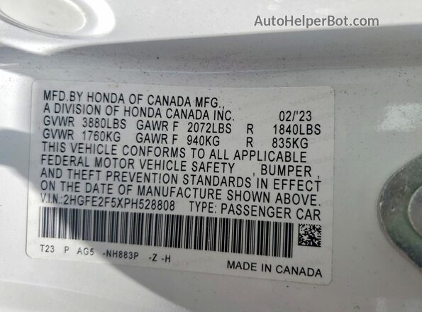 2HGFE2F5XPH528808 2023 HONDA CIVIC White Շարժիչի բաժամունքի տեսք