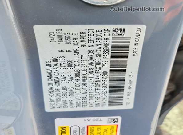 2HGFE2F5XPH543809 2023 HONDA CIVIC Gray ძრავის განყოფილების ხედი