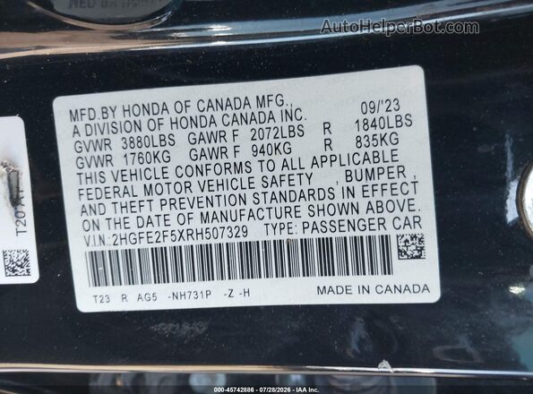 2HGFE2F5XRH507329 2024 HONDA CIVIC Black Շարժիչի բաժամունքի տեսք