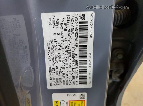 2HGFE2F5XRH514281 2024 HONDA CIVIC Gray Вид підкапотного простору