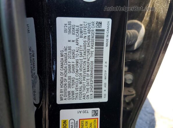 2HGFE2F5XRH590308 2024 HONDA CIVIC Black Շարժիչի բաժամունքի տեսք