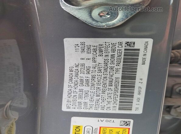 2HGFE2F5XSH552616 2025 HONDA CIVIC Gray ძრავის განყოფილების ხედი