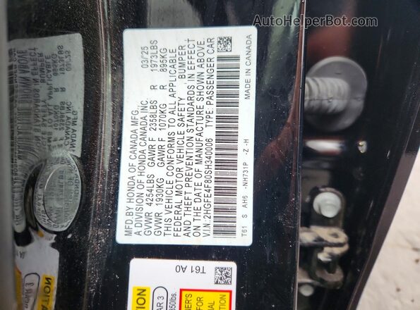 2HGFE4F80SH340006 2025 HONDA CIVIC Черный Вид подкапотного пространства