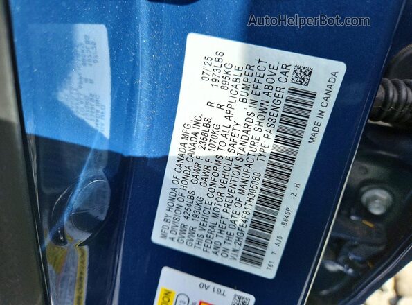 2HGFE4F81TH305069 2026 HONDA CIVIC Синий Вид наклейки с VIN-кодом