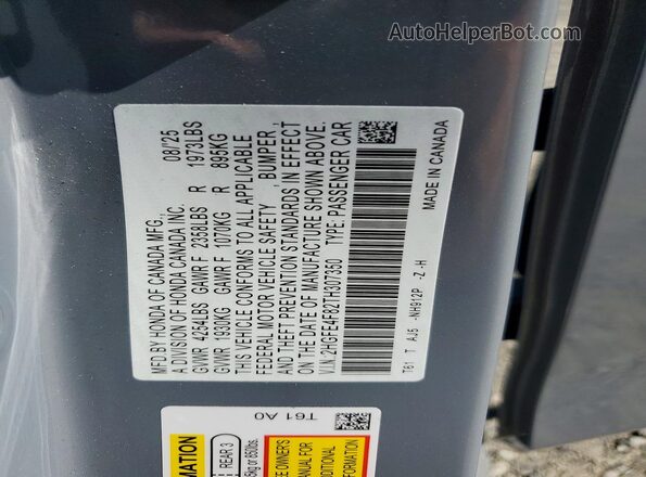 2HGFE4F82TH307350 2026 HONDA CIVIC Gray VIN sticker view