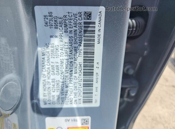 2HGFE4F82TH342941 2026 HONDA CIVIC Gray Вид підкапотного простору