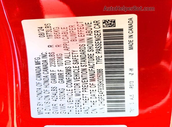 2HGFE4F83SH305086 2025 HONDA CIVIC Red Vista del compartimento del motor