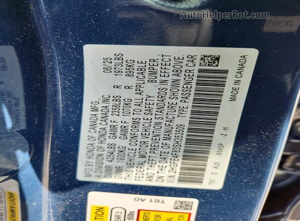 2HGFE4F83SH353509 2025 HONDA CIVIC Blue Vista del compartimento del motor
