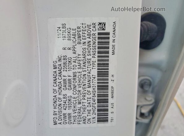2HGFE4F84SH317747 2025 HONDA CIVIC White Շարժիչի բաժամունքի տեսք