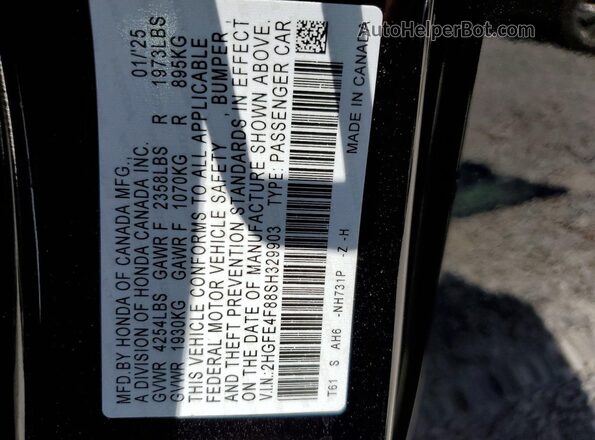 2HGFE4F88SH329903 2025 HONDA CIVIC Black VIN sticker view