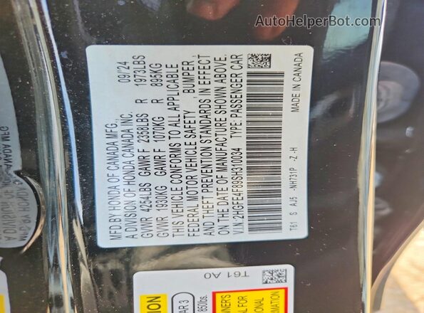 2HGFE4F89SH310034 2025 HONDA CIVIC Black Widok komory silnika