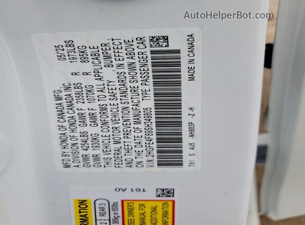 2HGFE4F89SH349805 2025 HONDA CIVIC White Vista del compartimento del motor