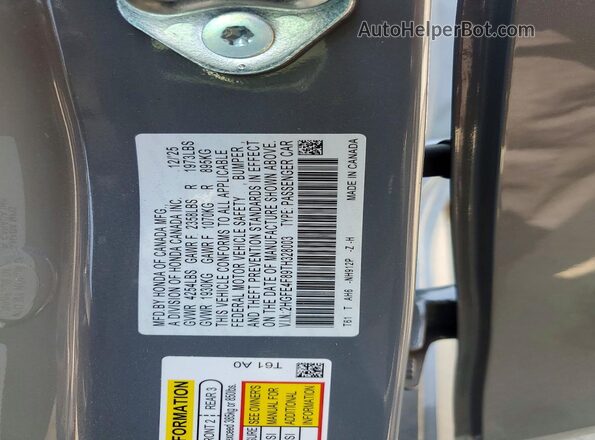 2HGFE4F89TH328003 2026 HONDA CIVIC Gray VIN sticker view
