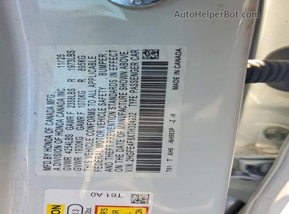 2HGFE4F8XTH324932 2026 HONDA CIVIC White Շարժիչի բաժամունքի տեսք