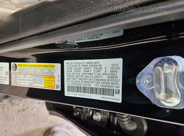 2HGFE4F8XTH347692 2026 HONDA CIVIC Black VIN კოდის სტიკერის ხედი