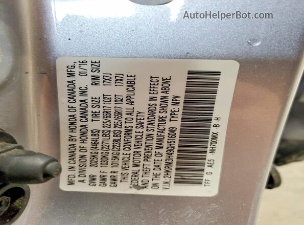 2HKRM3H49GH516049 2016 HONDA CR-V Gray VIN sticker view