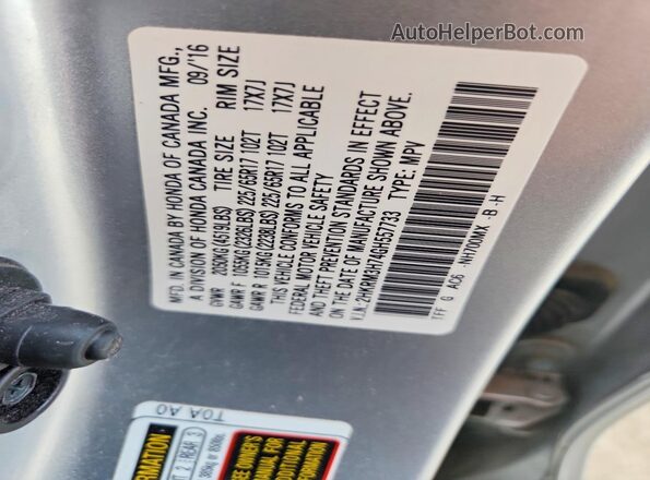 2HKRM3H74GH557733 2016 HONDA CR-V Silver VIN կոդի պիտակի տեսք