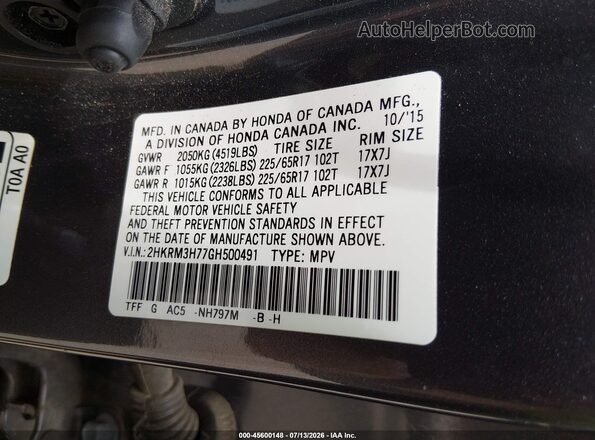 2HKRM3H77GH500491 2016 HONDA CR-V Gray Engine compartment view