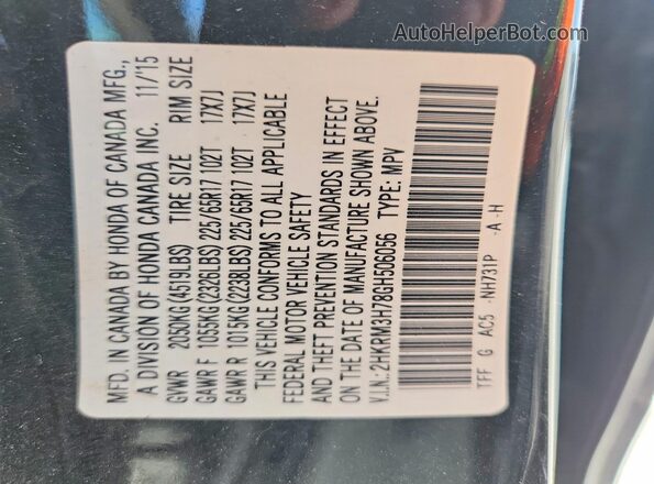 2HKRM3H78GH506056 2016 HONDA CR-V Black Вид наклейки з VIN-кодом