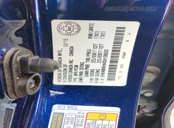 2HKRM4H44GH108600 2016 HONDA CR-V Синий Вид наклейки с VIN-кодом