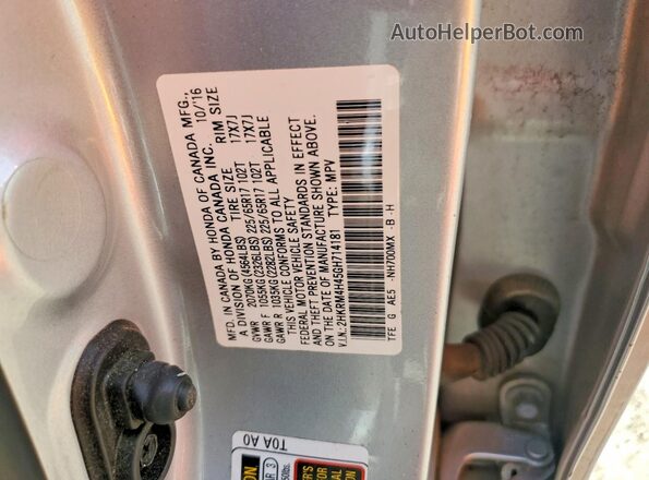 2HKRM4H45GH714181 2016 HONDA CR-V Silver Widok naklejki z numerem VIN