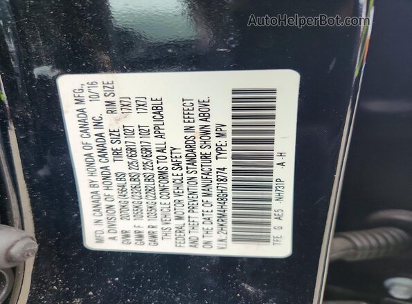 2HKRM4H48GH718774 2016 HONDA CR-V Black VIN sticker view