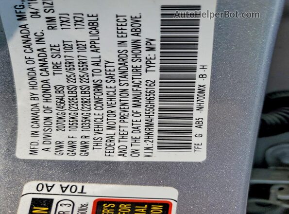 2HKRM4H55GH656162 2016 HONDA CR-V Silver Vista de la etiqueta del VIN