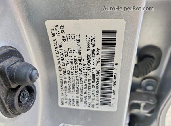 2HKRM4H58GH615489 2016 HONDA CR-V Silver Widok naklejki z numerem VIN