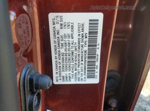 2HKRM4H59GH624380 2016 HONDA CR-V Maroon Widok wnętrza 360 stopni