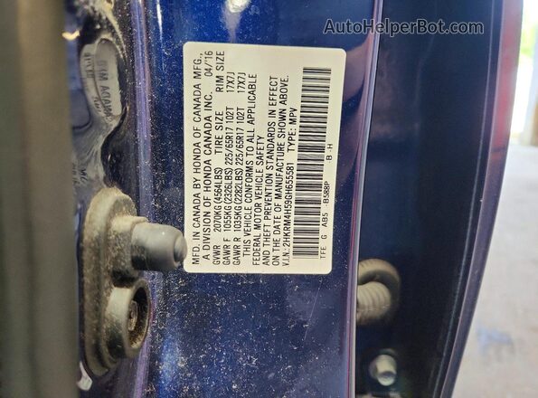 2HKRM4H59GH655581 2016 HONDA CR-V Blue VIN կոդի պիտակի տեսք