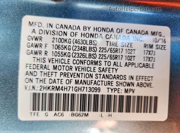 2HKRM4H71GH713099 2016 HONDA CR-V Blue VIN sticker view