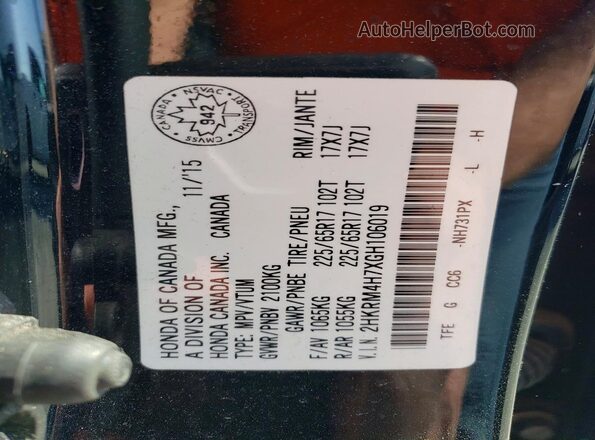 2HKRM4H7XGH106019 2016 HONDA CR-V Black VIN sticker view