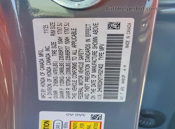 2HKRS3H21TH321402 2026 HONDA CR-V Blue Vista del compartimento del motor