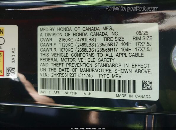 2HKRS3H23TH311745 2026 HONDA CR-V Black Շարժիչի բաժամունքի տեսք