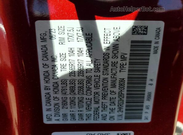 2HKRS3H26PH308084 2023 HONDA CR-V Red VIN კოდის სტიკერის ხედი