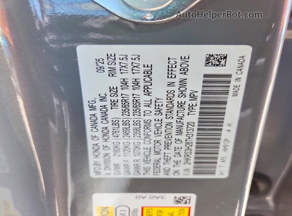 2HKRS3H28TH313720 2026 HONDA CR-V Серый Вид наклейки с VIN-кодом